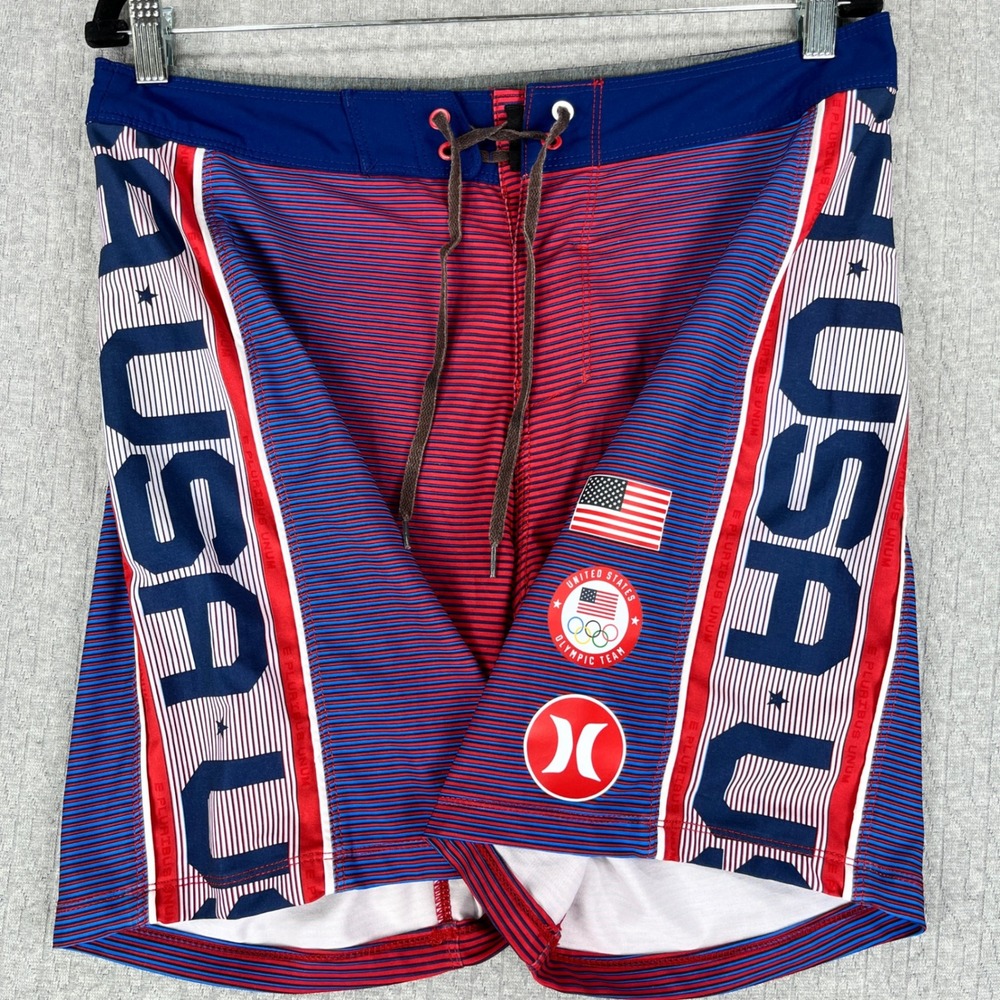 USA Olympic team Hurley Board Shorts Men 30 Red White Blue Phantom Swim Trunks
